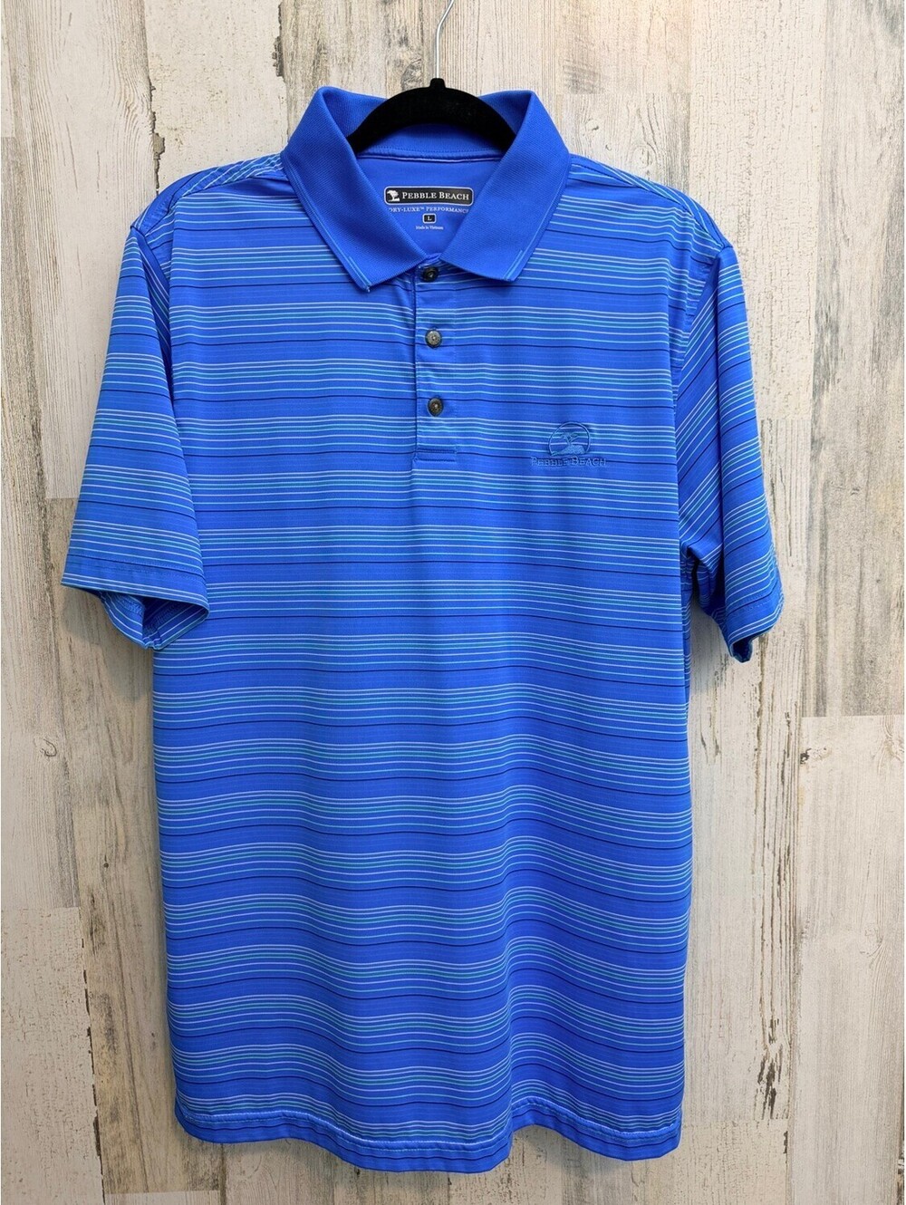Pebble Beach Men's Large Royal Blue Striped Dry-Luxe Performance Polo Shirt